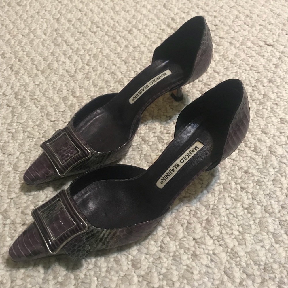 Manolo Blahnik Eu 38 Us 8 Purple Python Heels - image 1